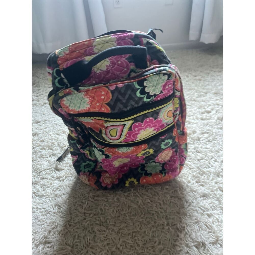 Vera Bradley Quilted Campus Backpack Ziggy Zinnia Pattern (Ret) Multi Cotton EUC
